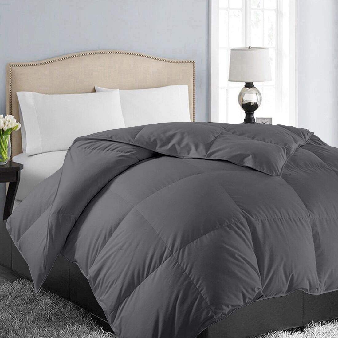EASELAND Comforter Queen Size - All Season Down Alternative Duvet Insert, Ultra Soft Quilted Comforter with Corner Tabs, Hotel Collection Winter Warm Fluffy Bedding, Dark Grey 88x88 Inches