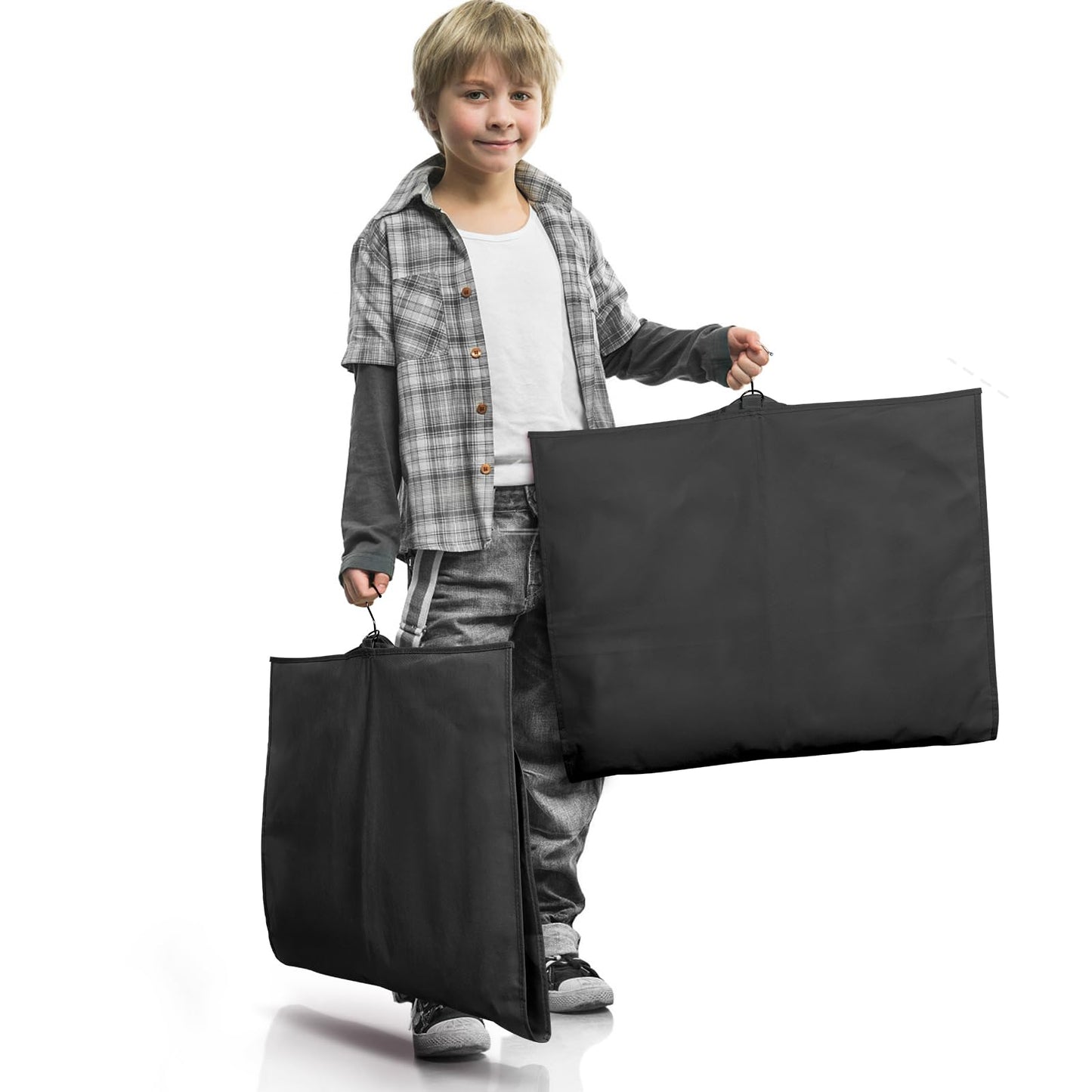 KEEGH Dance Costume Bags Garment Bag 40 Inch Hanging Clothes for Dance Competitions, with 3 Medium Clear Zipper Pockets for Dance Costumes, Closet Storage (Black) - 8 Pack