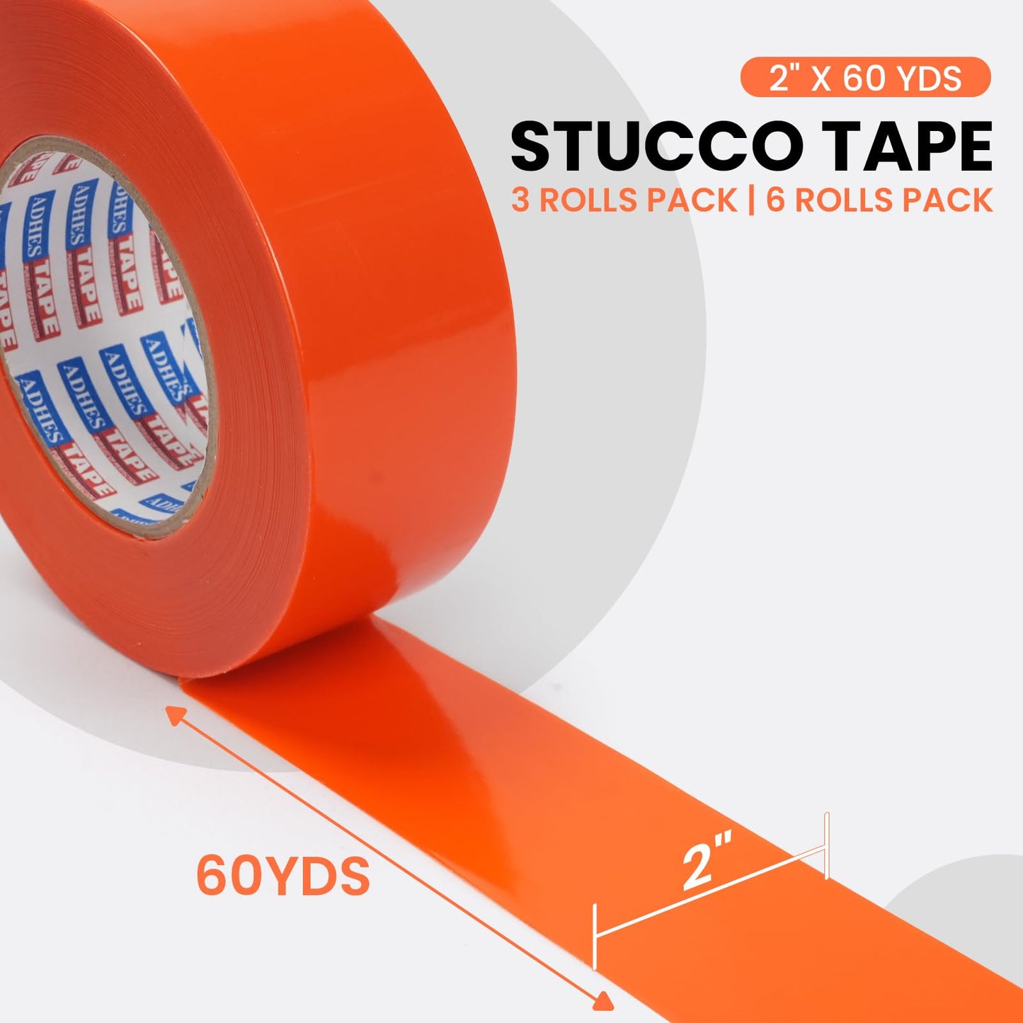 ADHES Stucco Tape, 2 Inch x 60 Yards, 7-Day UV Resistant Outdoor Masking Tape for Construction, Masonry & Exterior Painting, Orange Professional Painter Tape, Clean Removal, 6 Rolls