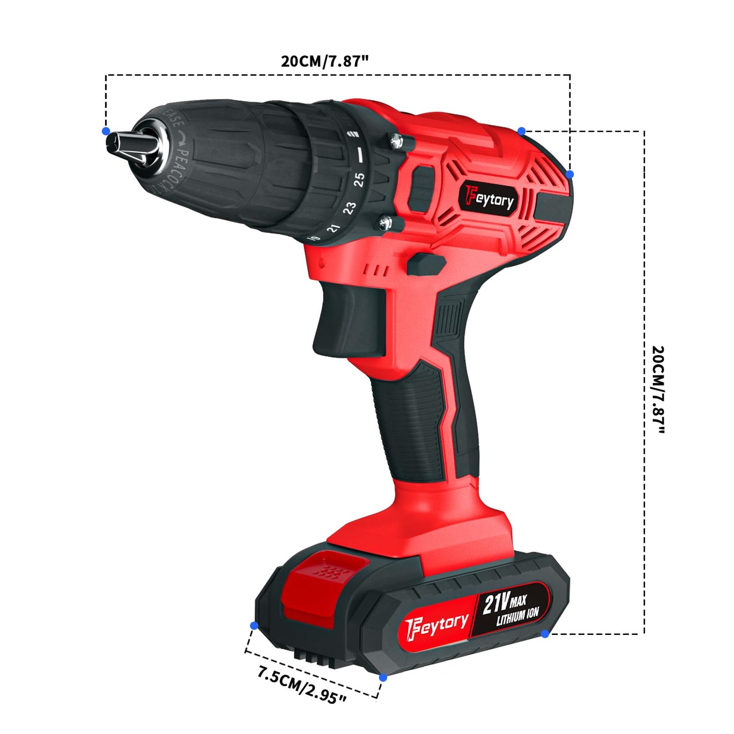 21V Cordless Drill,Electric Screwdriver Set,45Nm Cordless Combi Drill with 29PCS Accessories, 2 Variable Speed 25+1 Torque Setting, Trigger-Activated LED for Home DIY Project Kit