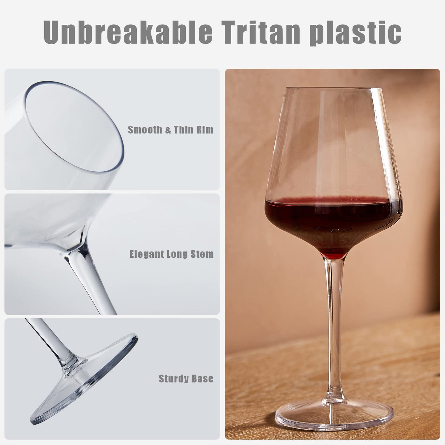 MICHLEY Floating Wine Glasses for Pool, Modern Red Wine Glasses Set of 6(15oz), Reusable Tritan Plastic Goblet,Shatterproof White Wine Cups for Outdoor