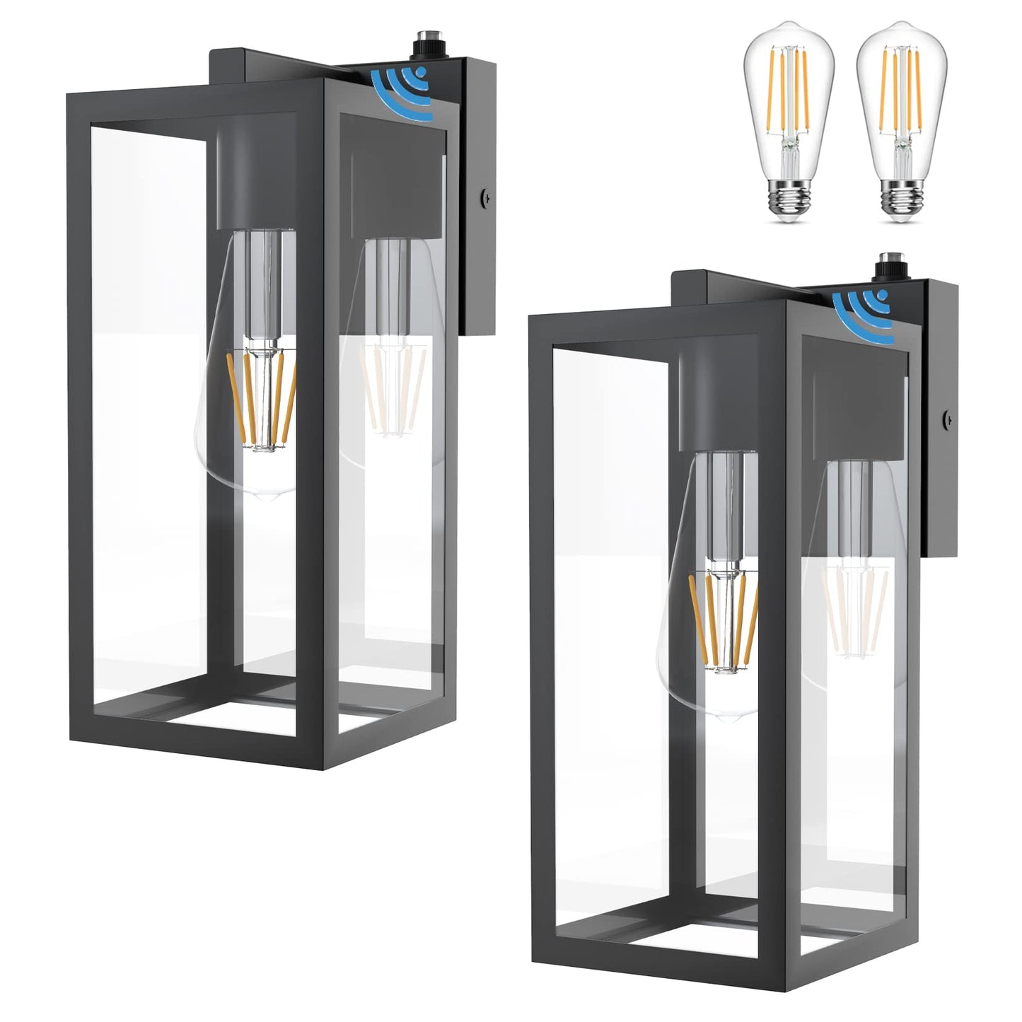 Aipsun Outdoor Wall Lantern 2 Packs with Dusk to Dawn Sensor, Matte Black Sensor Exterior Light Fixtures,Exterior Wall Sconce with Clear Glass Shade(2700K E26 Bulbs Include)