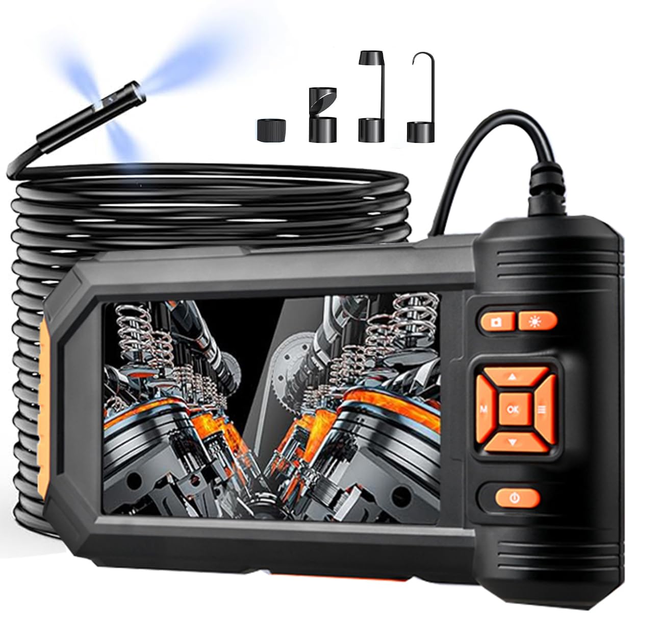 Triple Lens Inspection Camera 32FT, 5'' IPS Screen 1080P HD 8mm Endoscope Inspection Camera with Lights, Waterproof Drainage Borescope for Sewer Pipe Plumbing Snake Semi-Rigid Cable