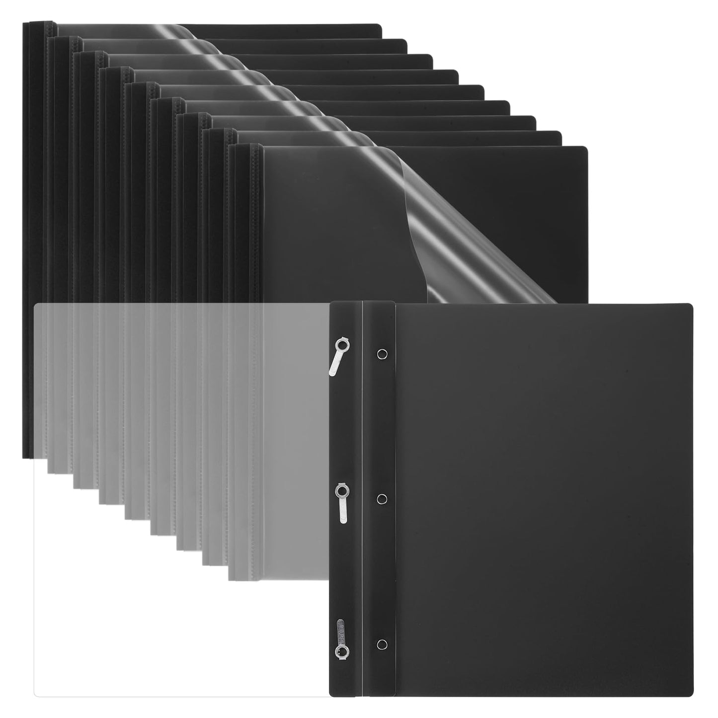 PATIKIL Plastic Report Covers with Prong, 10 Pcs 80 Sheet Capacity Clear Front Presentation Binders with 3 Metal Prong Fasteners Report Folder for Resume Documents Files Letter, Black