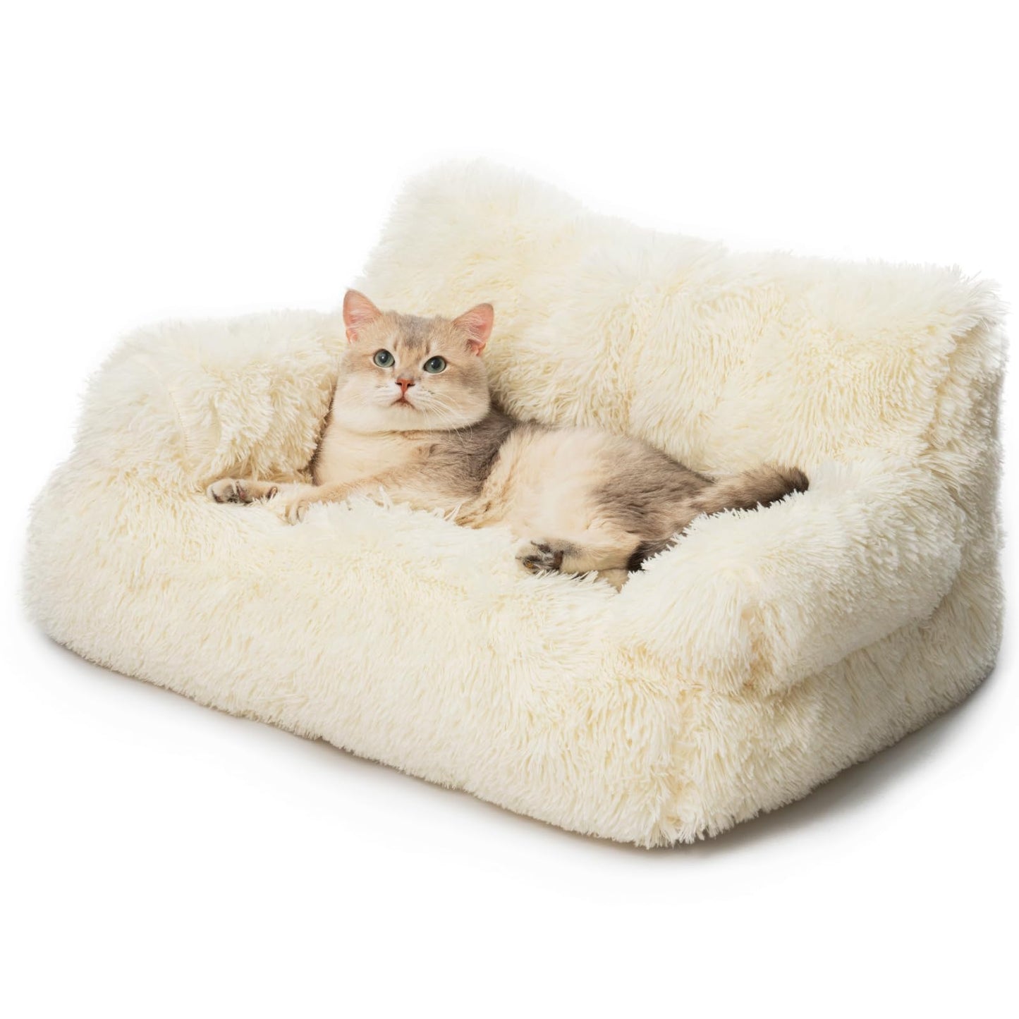 Pet Bed for Medium Small Cats and Dogs, Washable Puppy Sleeping Bed Cat Couch Pet Sofa Bed, Soft Calming Cat Sofa Beds for Indoor Cats Anti-Slip Bottom (Beige)