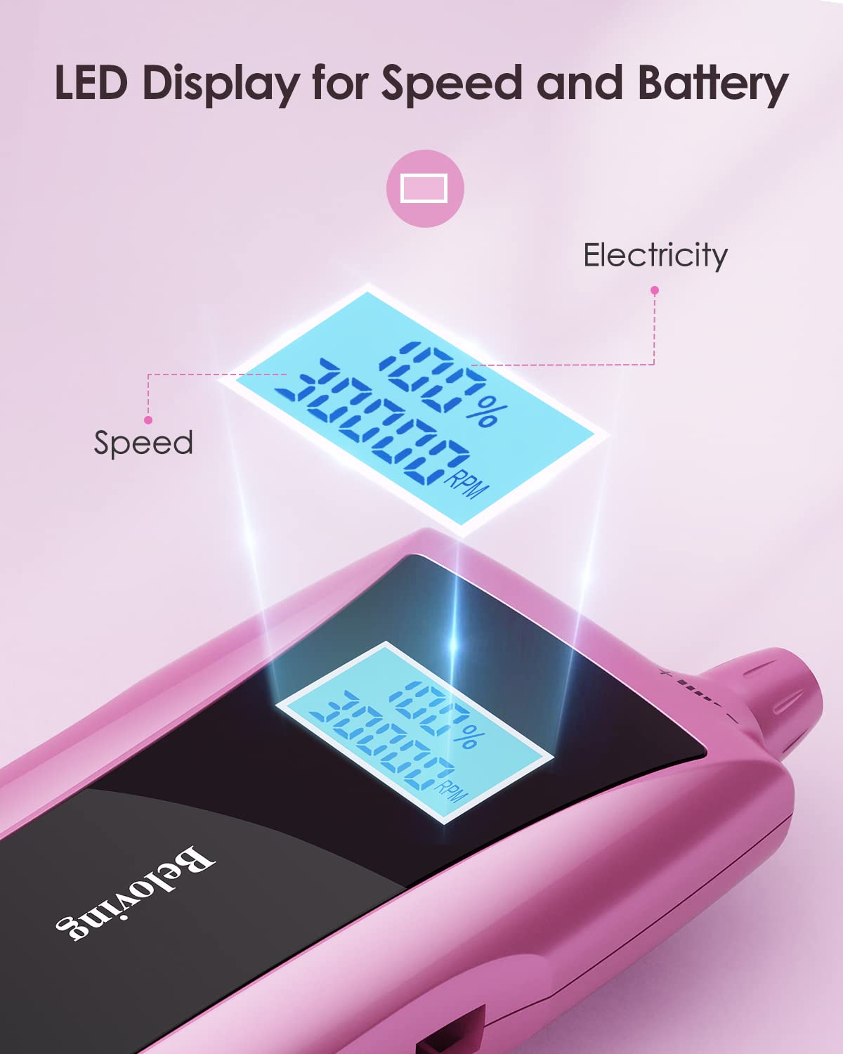 Beloving Rechargeable Portable Nail Drill, 30000rpm Acrylic Nail Drill with LED Display, Professional Electric Nail File Machine Efile Drill for Acrylic Nails, Gel Nails, Cuticle, Manicure, Pedicure, Pink