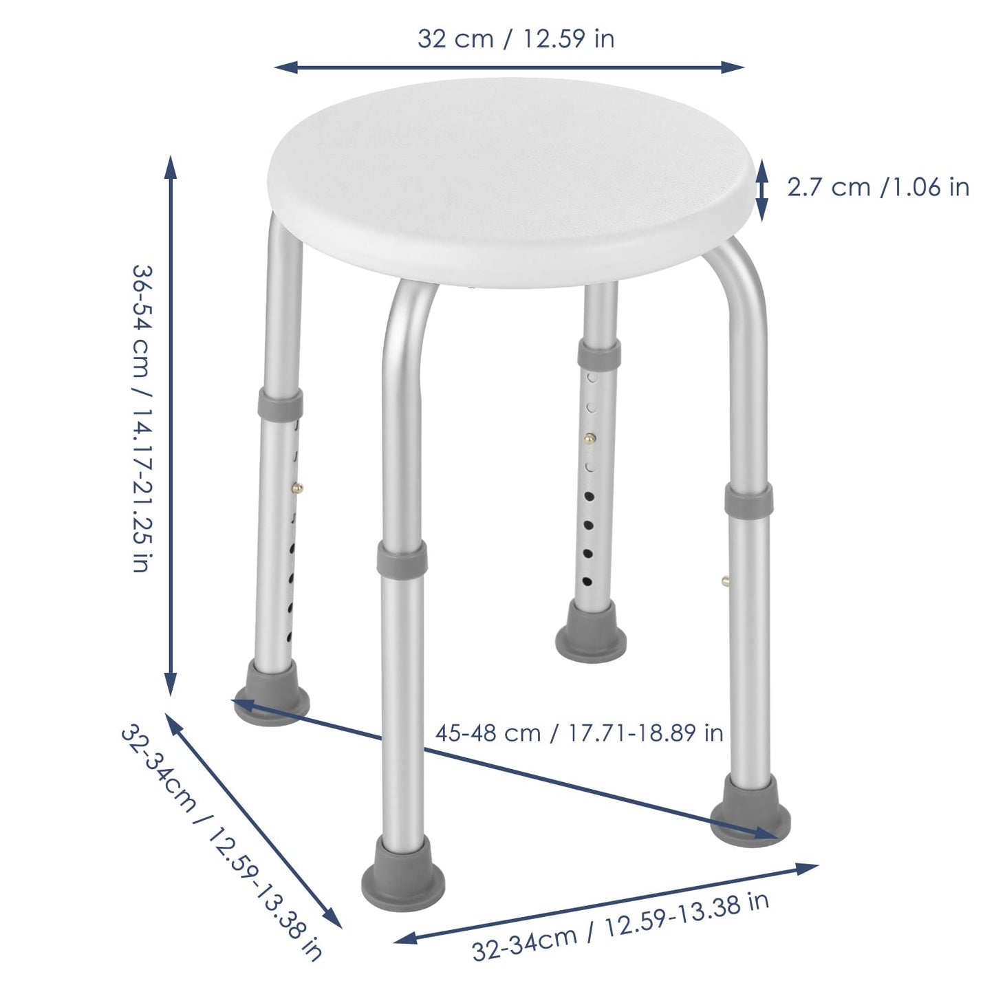 LIFERUN Adjustable Shower Stool，Bathtub Seat, Shower Chair, Non-Slip and Waterproof, Lightweight Aluminum, Bathroom, Seniors, Handicapped, Pregnant Women, Adults and Children,White
