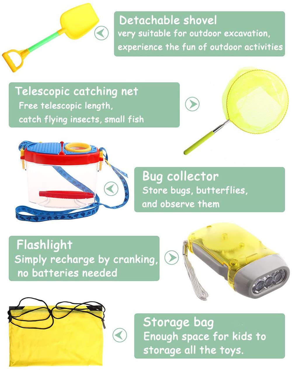Outdoor Adventure Kit for Kids -16 Pcs Binoculars,Compass,Flashlight,Magnifying Glass Kids,Butterfly Kit,Handheld Microscope,Good Birthday for Kids Ages 4-12