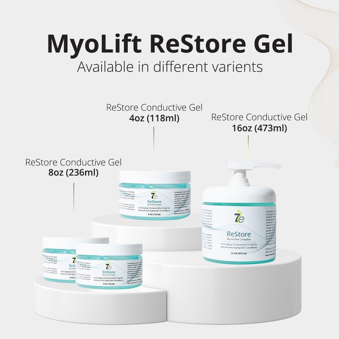 7E Wellness Myolift Restore Conductive Gel with Bio-Active Complex - 16oz - Facial Skin Care Products with Green Tea Extract, Hyaluronic Acid&Collagen Peptides,Anti Aging &Skin Tightening 16oz-Pack 1