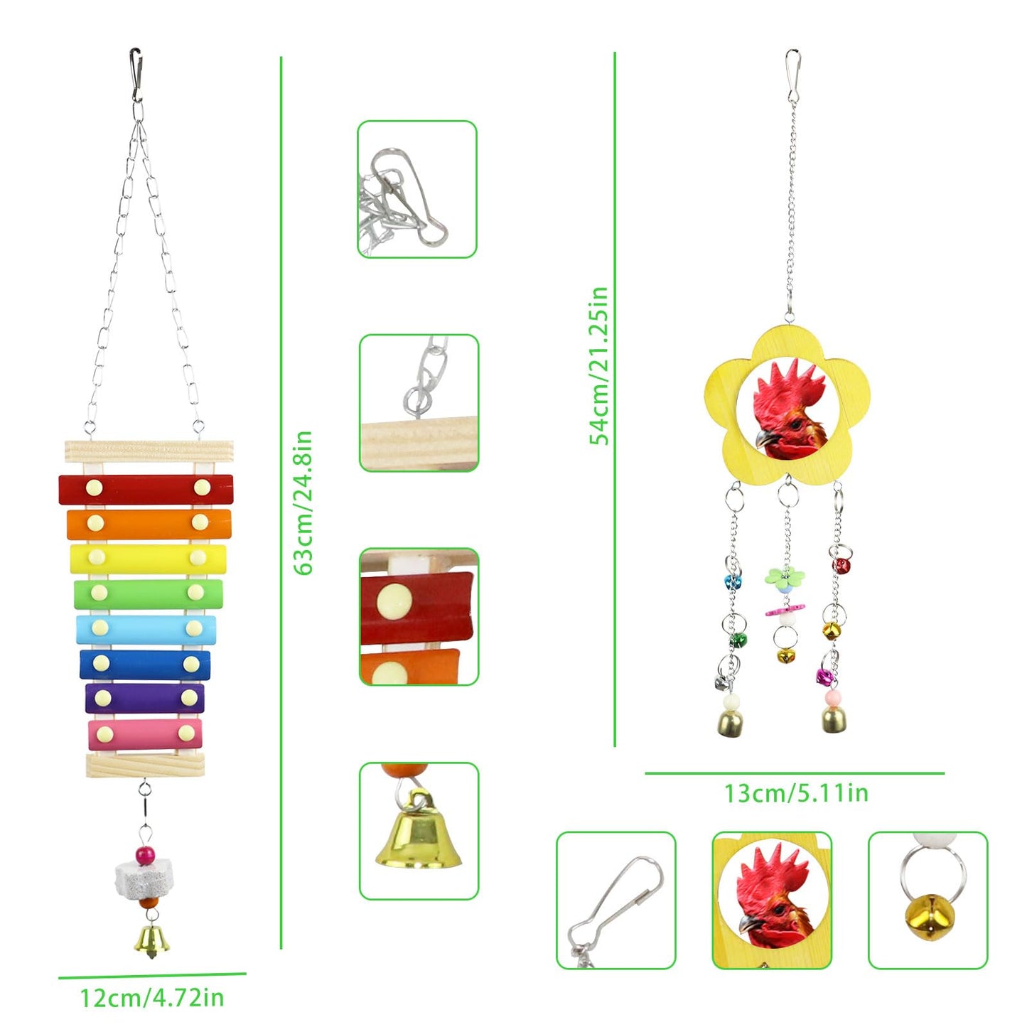 Qivine Chicken Toys for Coop with Swings for Coops, 10Pcs Chicken Toys for Your Chickens with Chicken Mirror, Hanging Chicken Enrichment Toys for Chickens