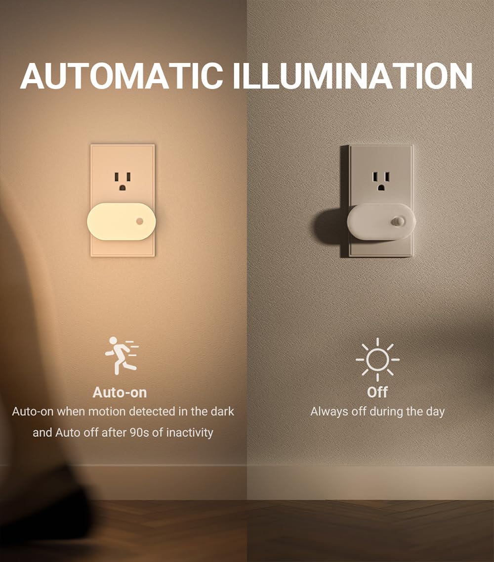 Lyridz Motion Sensor Night Light, Superior Bright 1-120LM Plug-in Nightlight Smart Warm White LED Light with Stepless Adjustable Brightness for Bedroom, Kitchen, Stairs, Hallway, 6 Pack
