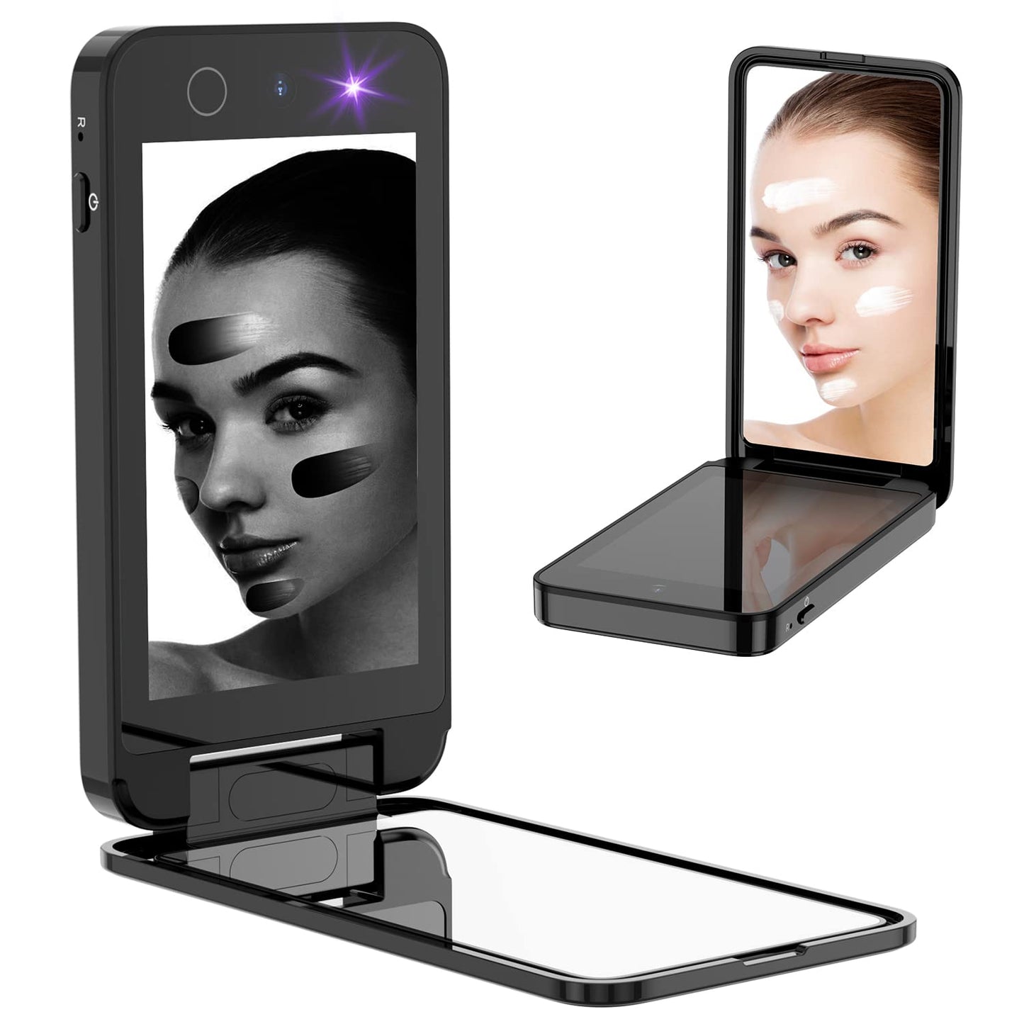 Vanmirr Compact UV Mirror with UV Camera for Sunscreen Test, 4 Inch Rechargable Travel Mirror Handheld Double-Sided Pocket Mirror for Skin Protection
