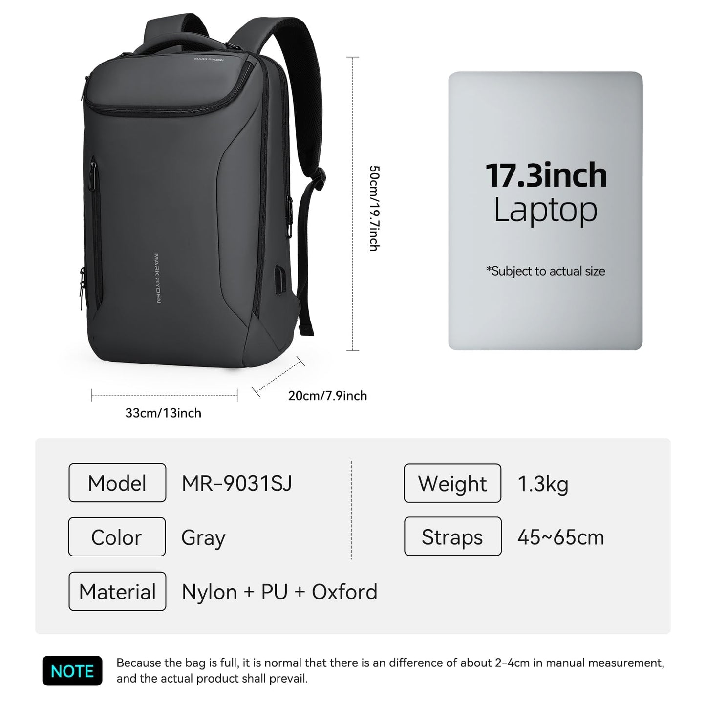 MARK RYDEN Business Backpack for Men, Waterproof High Tech Backpack with Sport Car Shape Design and USB Charging Port, Travel Laptop Backpack Fits 17.3 Inch Notebook