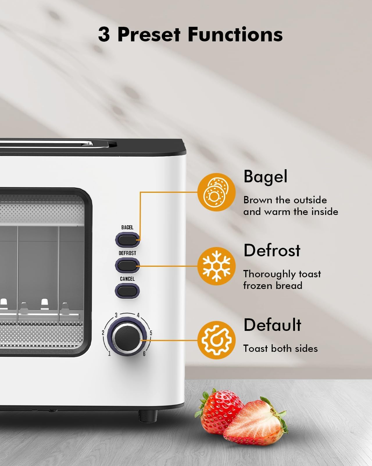 LONGDEEM Toaster 2 Slice, Bagel-Ready with Extra Wide Slots, Easy to Clean, See Through Window, Includes Defrost, Reheat & Auto Shutoff for All Baked Goods, White