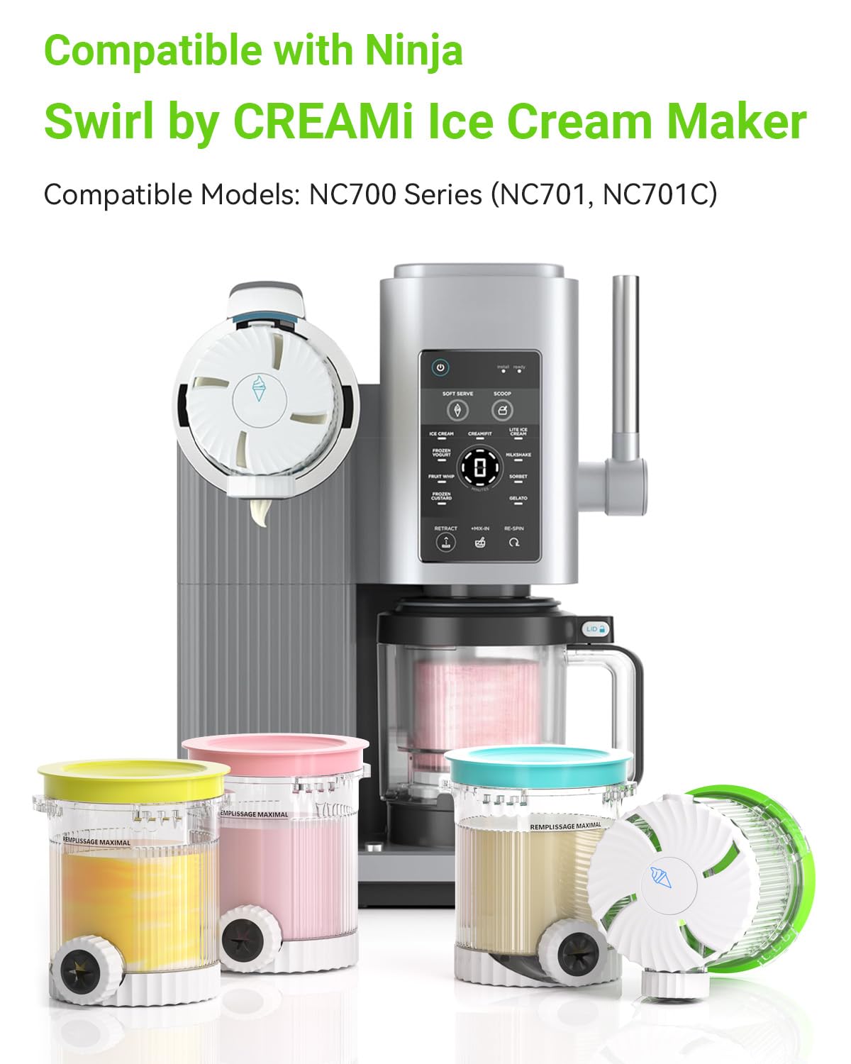 Mbetter NC700 CREAMi Pints and Lids Compatible with Ninja NC700 Series Swirl Ice Cream & Soft Serve Makers, 4 Pack