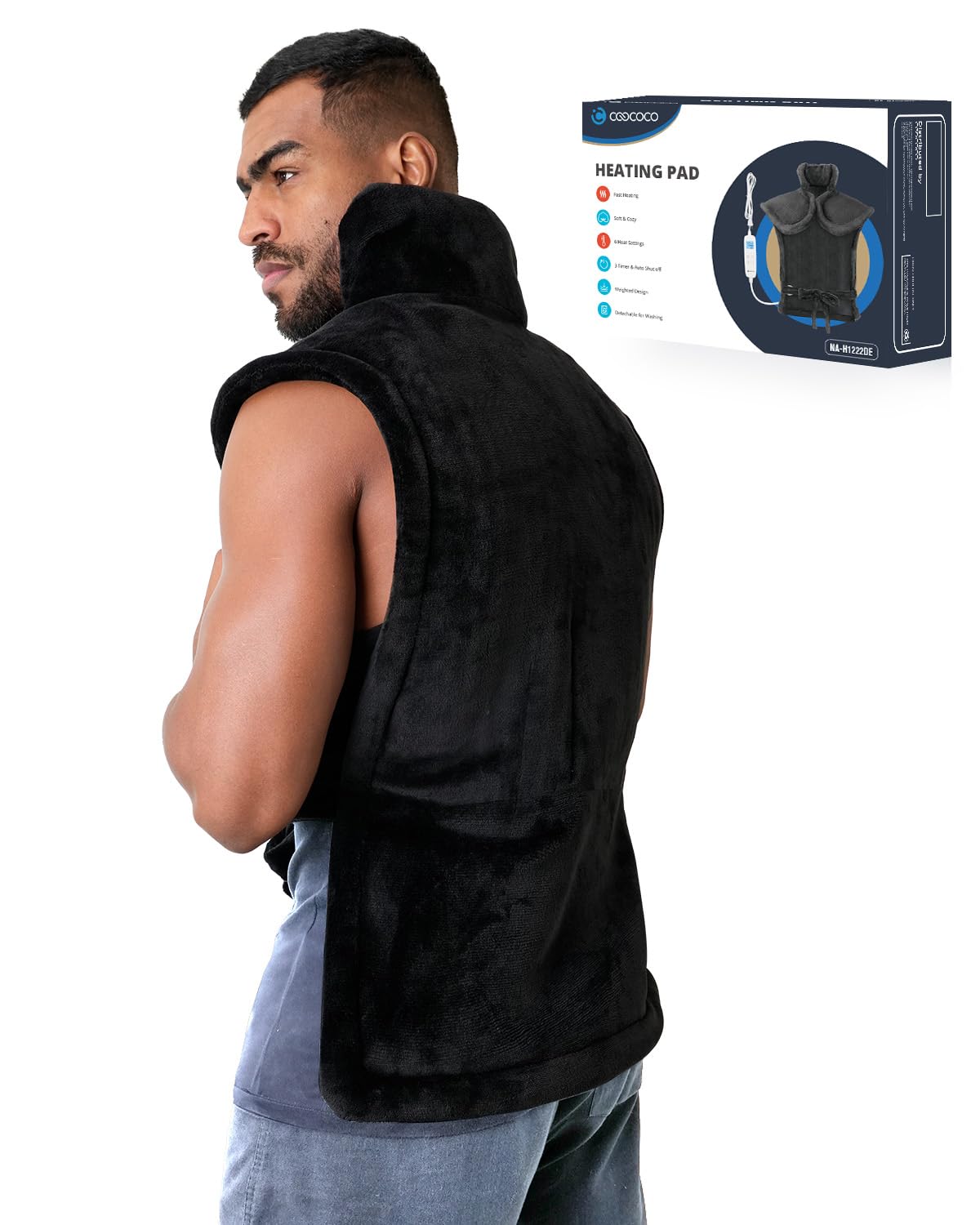 Heating Pads Electric for Neck and Shoulders, CooCoCo Large Heat Pad with 6 Heat Settings, Gifts for Dad Mom Women Men, Fast-Heating, Auto Shut Off, Machine Washable, 24"x37", Black
