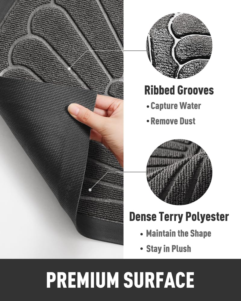 Front Door Mat Outdoor Indoor Welcome Mat-Semicircular 60X90CM Non Slip Heavy Duty Rubber Doormat-Absorbent Entryway Rug Entrance Doormat Entry Rug Dirt Scraping Shoe Mat Grey