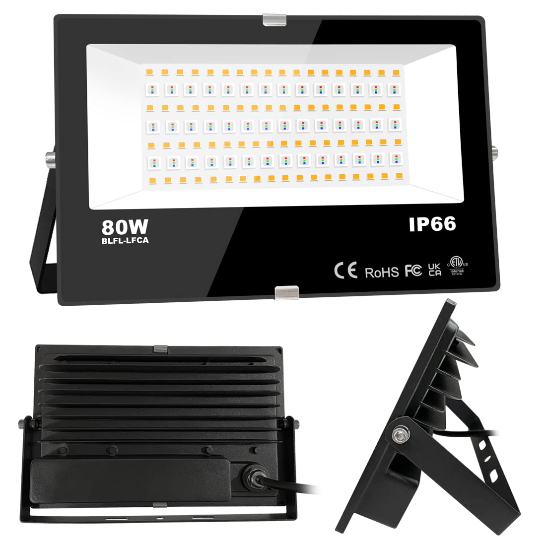 LED Flood Light Outdoor 800W Equivalent 8000LM, Smart RGB Floodlight with APP Control, Color Changing - Warm White 2700K -Timing - Scene, IP66 Waterproof, US Plug, Yangcsl（Pack of 2