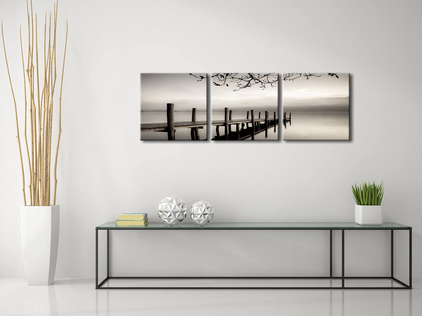 Pyradecor Peace Large Modern 3 Panels B & W Gallery Wrapped Landscape Giclee Canvas Print on Canvas Wall Art Work Ready to Hang for Living Room Kitchen Home Office Decorations AH3018-5050