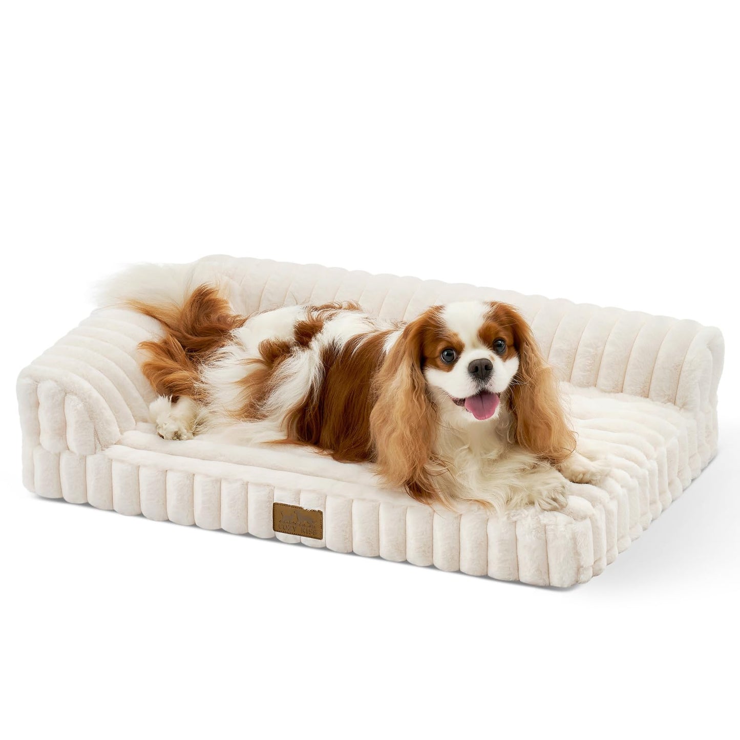 COZY KISS Cute Dog Bed, Faux Fur Orthopedic Foam Dog Bed with Sides, Removable Washable Cover & Waterproof Lining, Comfortable Pet Couch for Small Dogs, Cream (30" L x 20" W x 6" Th)