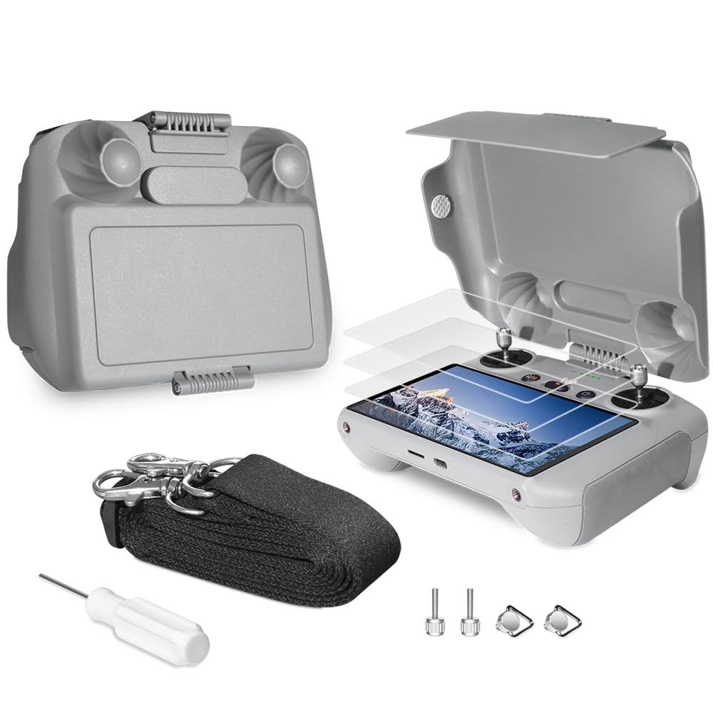 Arzroic Sun Hood Kit for DJI Mini 3/3 Pro RC Controller Accessories - Anti-Glare Sun Shade Cover, Screen Protector and Neck Lanyard Bundle