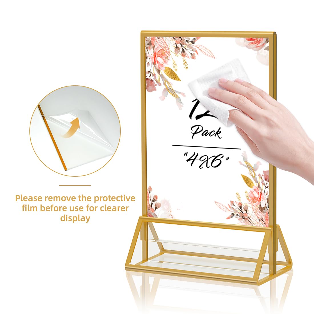 PPH-Sisy Gold Frames 4x6 Acrylic Sign Holder Double Sided Picture Frames for Wedding Table Number Menu Flyer Display for Office Home Party- Pack of 12