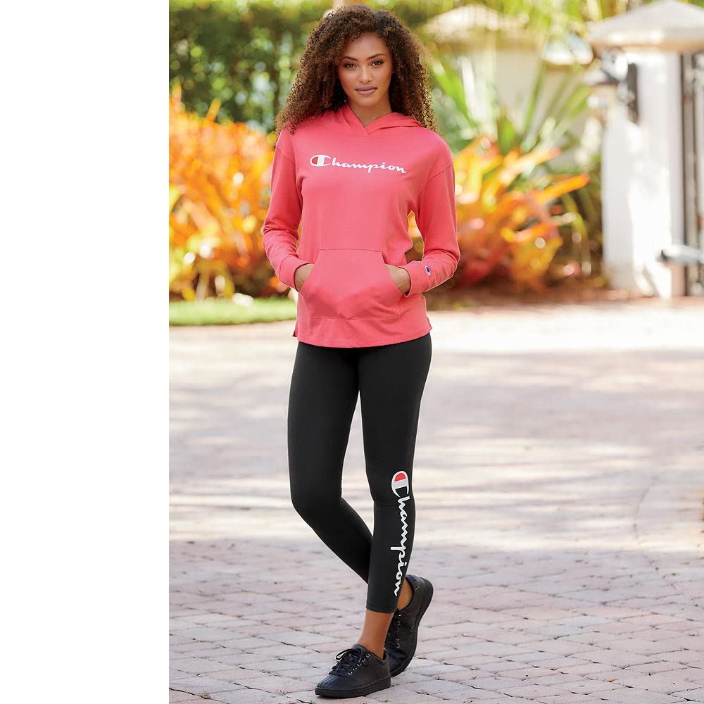 Champion Women's Leggings, Authentic, Moisture Wicking, 7/8 Leggings for Women, 25 (Plus, Black Script, X-Large