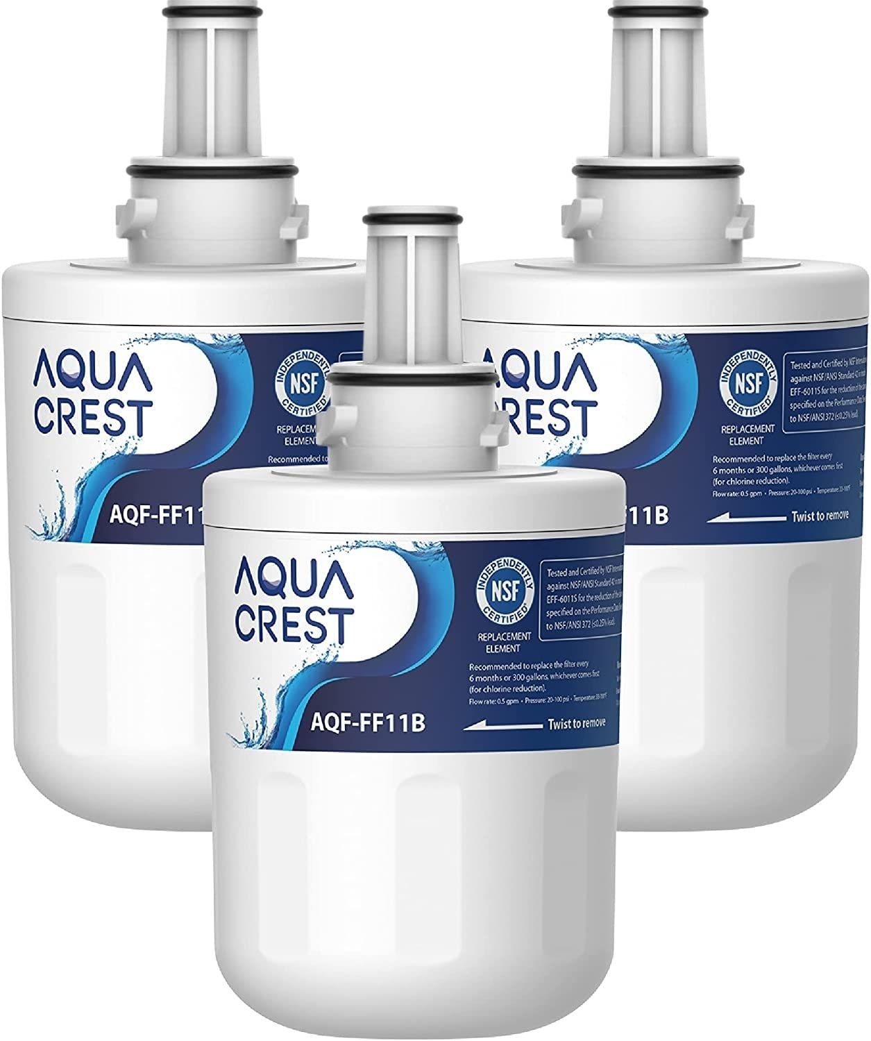 AQUA CREST AQF-FF11B Refrigerator Water Filter, Replacement for Samsung® DA29-00003G, DA29-00003B, DA29-00003A, Aqua-Pure Plus, HAFCU1, RFG237AARS, FMS-1, RS22HDHPNSR, RSG257AARS, WSS-1, 3 Pack
