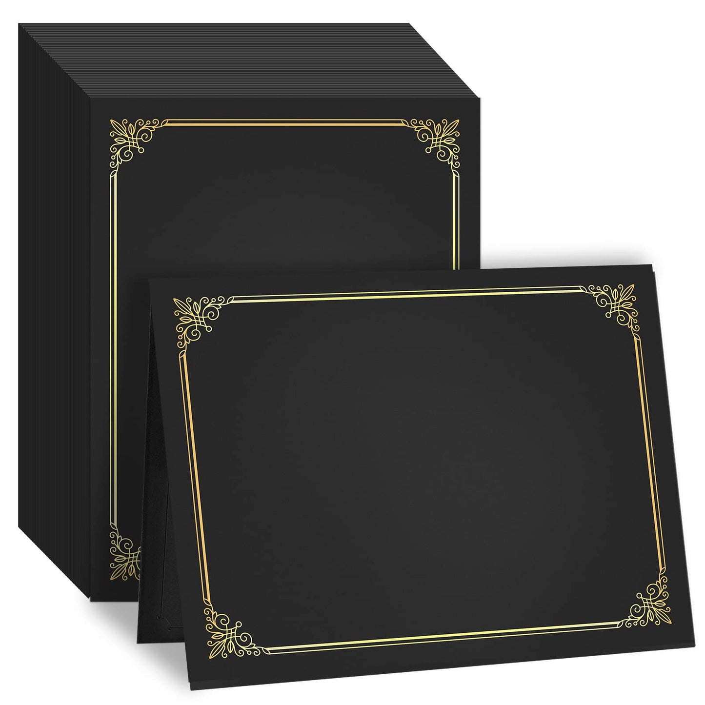 GNL 50 Packs Black Certificate Holders - Diploma Holders, Certificate Covers with Gold Foil Border, for Letter Size 8.5 x 11 Award Certificate Paper and Documents