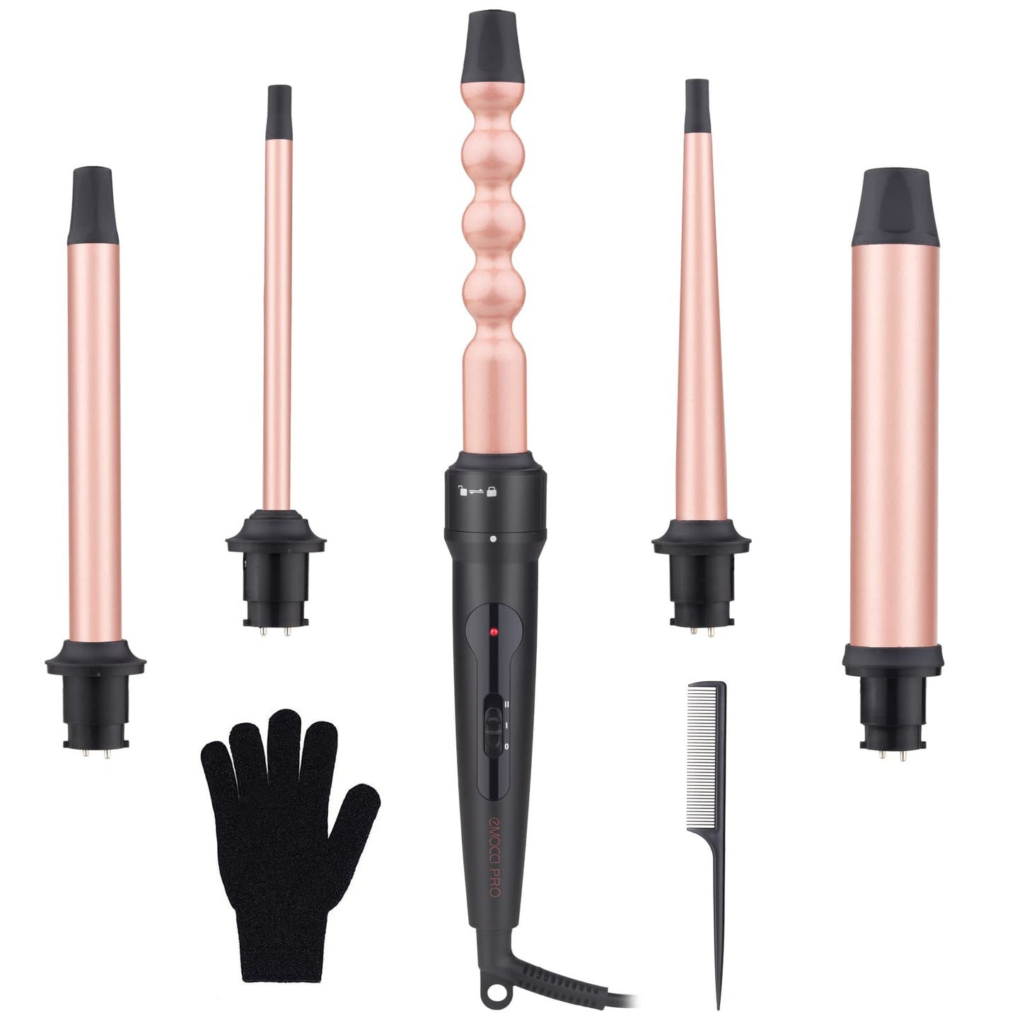 5 in 1 Curling Wand Iron Set - EMOCCI PRO Instant Heat Long lasting Hair Waver Iron Straightener and Curler 2 in 1 with 5 Interchangeable Ceramic Tourmaline Barrels for All Curly and Wavy Hairstyle