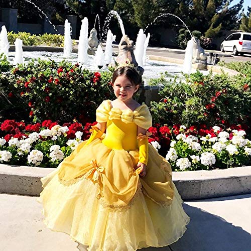 CQDY Princess Belle Costume for Girls Yellow Dress Toddler Party Halloween Role Play Ball Gown