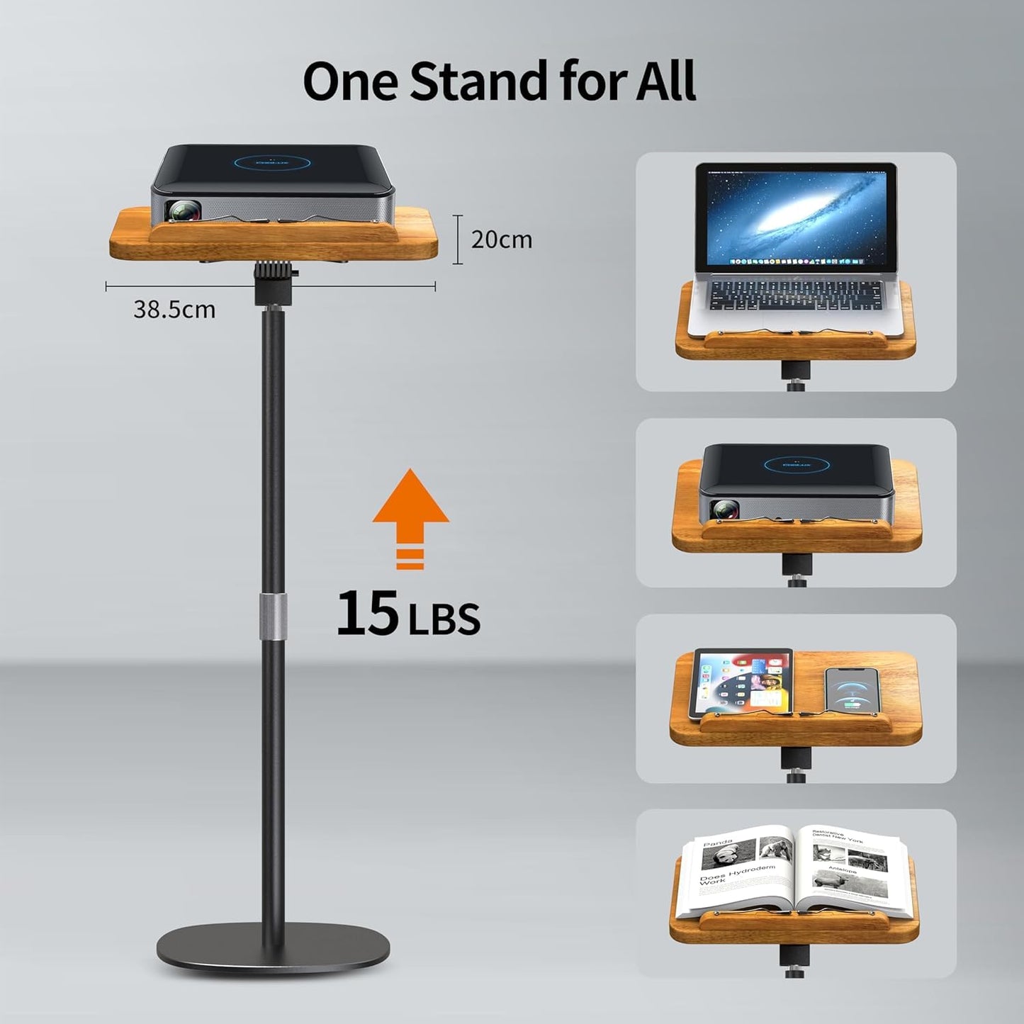 Adjustable Floor Book Stand, Portable Standing Book Stand for Reading, Height Adjustable (56cm-130cm), Wooden Music Stand for Music Sheets, Books, Recipes, Tablets, Laptops