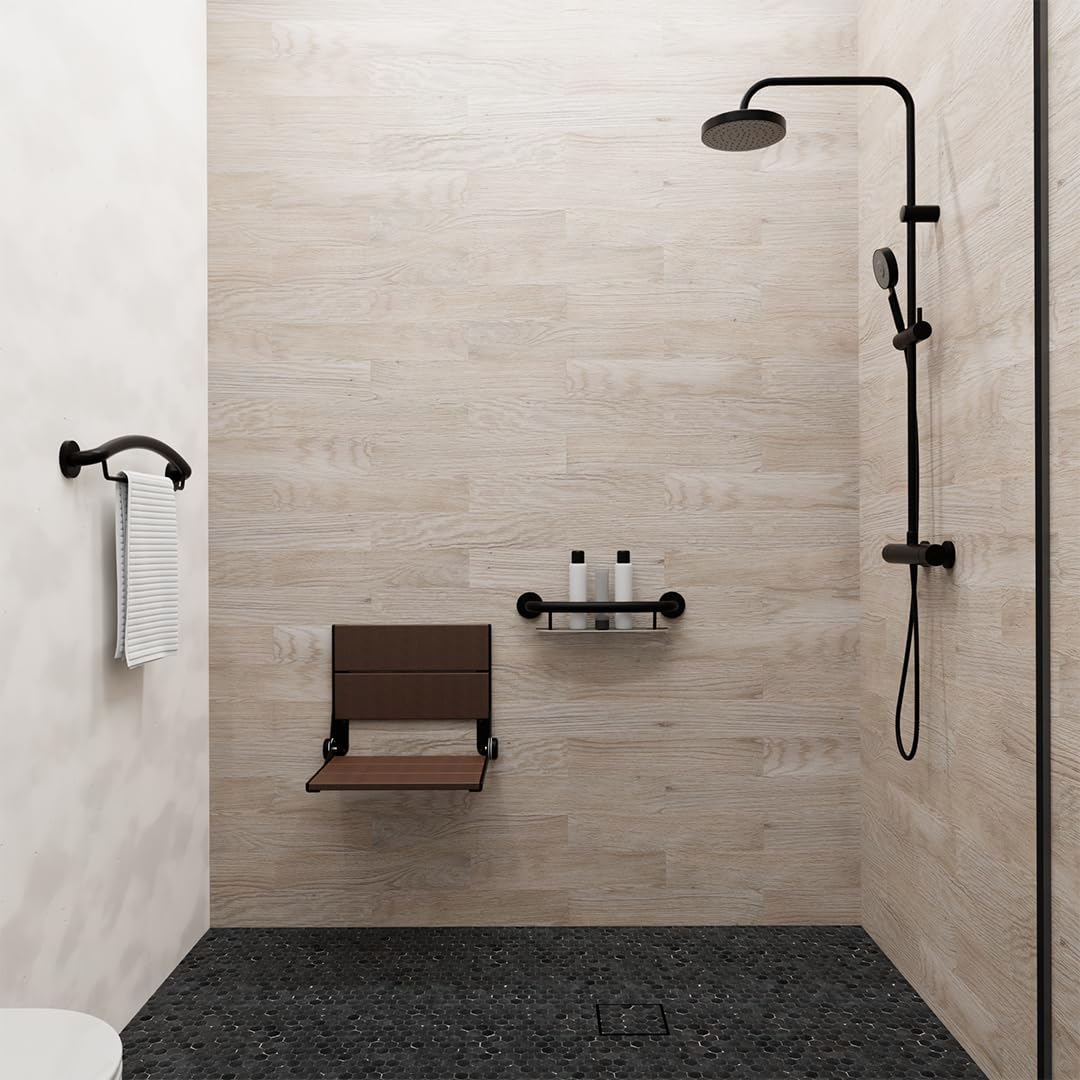 HEALTHCRAFT Plus 2-in-1 Corner Shelf and Grab Bar (9.5 Inch) | ADA Compliant Bathroom Safety Grab Bar for Seniors, Wall-Mounted, Supports Up to 500 lbs, Matte Black