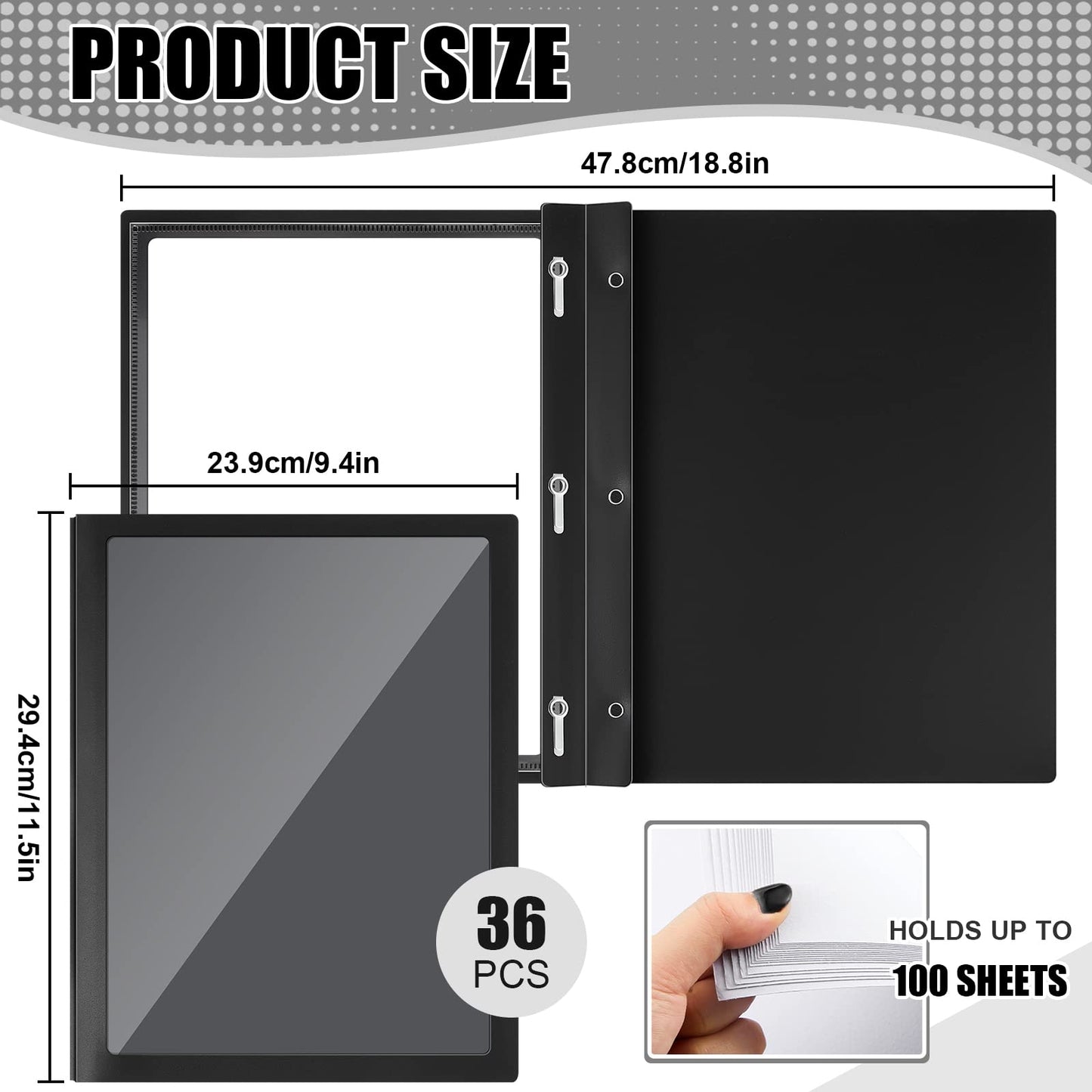 Teling 36 Pcs Clear Front Report Covers Black Plastic Report Cover Letter Size Folders with Prongs Bulk Presentation Binder 3 Prong Resume Portfolio Folder for Presentation Document and School Use
