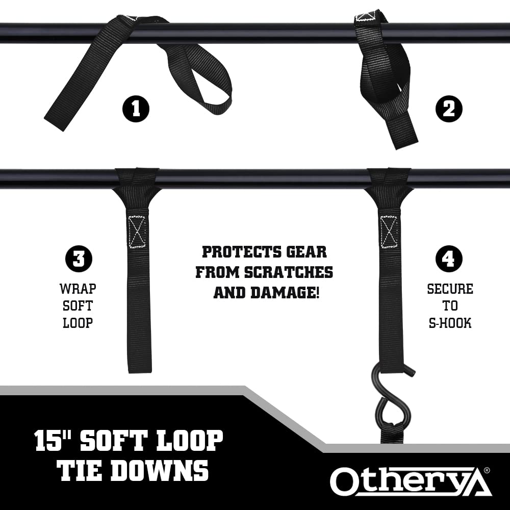 Otherya Ratchet Straps Tie Downs - 4 Pk-15 Ft 1760 Lb Break Strength - Motorcycle Straps Tie Downs, Kayak, Truck, Trailer and Boat Lawn Equipment- Includes 4 Soft Loops （Black）