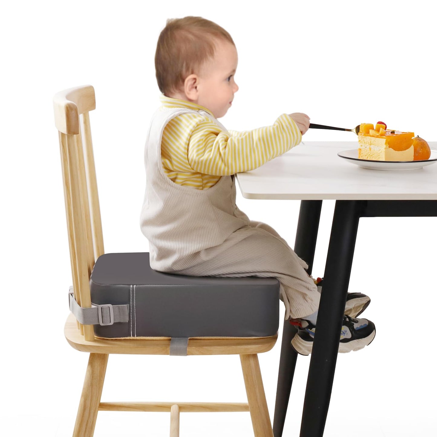 Toddler Booster Seat for Dining Table, Non-Slip Kitchen Chair Booster Cushion, PU Washable Double Safe Straps Baby Booster Seat, Portable Travel Camping Increasing Cushion
