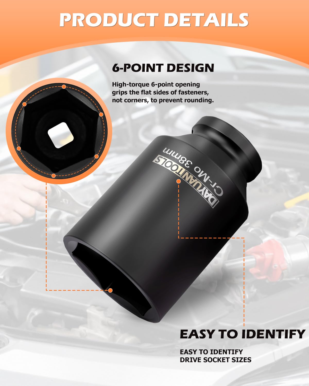 DAYUAN 9 Pcs Axle Nut Hub Impact 1/2- Inch Drive Socket Set 29mm 30mm 31mm 32mm 33mm 34mm 35mm 36mm 38mm
