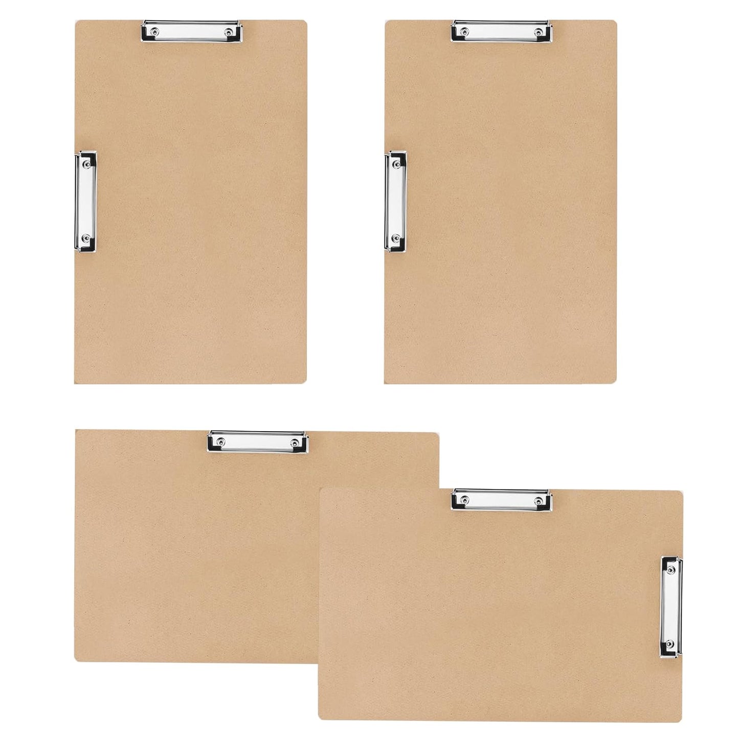 4 Pcs 11x17 Clipboard Wooden Lap Board with Low Profile Clip Brown Double Landscape Clip Hardboard Drawing, Large Clipboard for Drawing, Sketching, Art Classroom Office Supplies