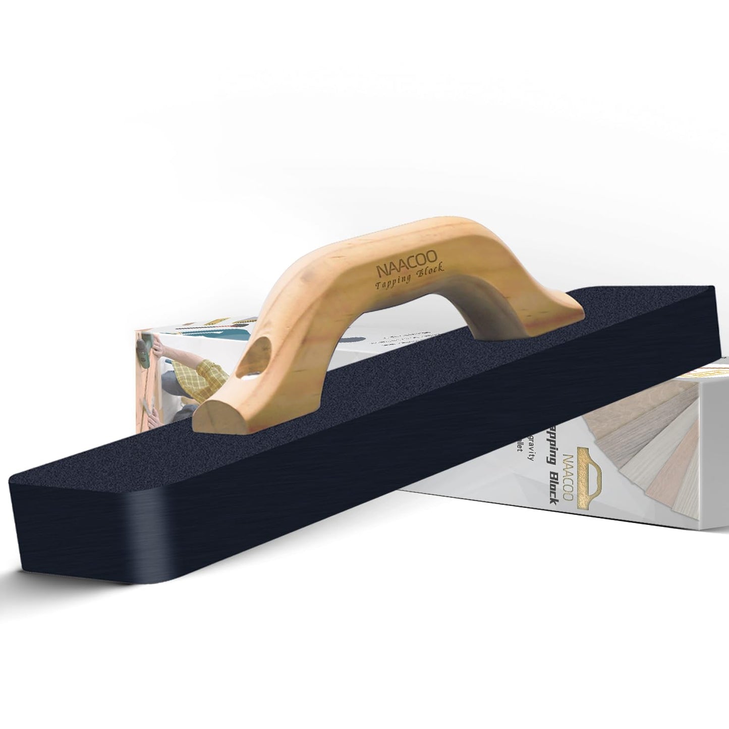 NAACOO Heavy Big Tapping Block, 2.7lbs | 15-1/2in, Direct Floor Tapping, HDPE Material, Wooden Handle, Joins Wooden Floors
