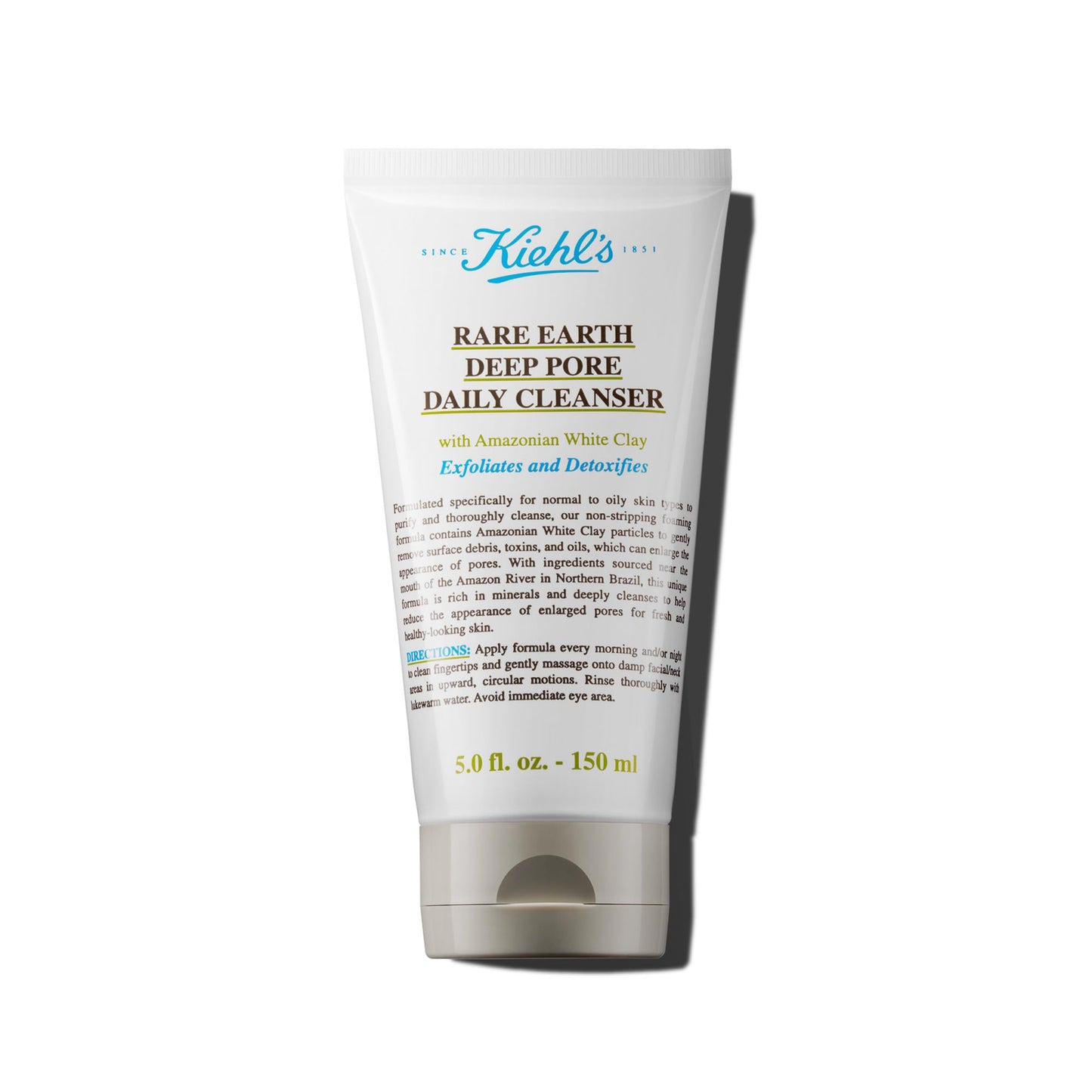 Kiehl's Rare Earth Deep Pore Daily Cleanser, Gentle Exfoliating Face Wash for Oily Skin, Detoxifies & Exfoliates Skin, Minimizes Pores, with Amazonian White Clay, Fragrance-free - 150 ml