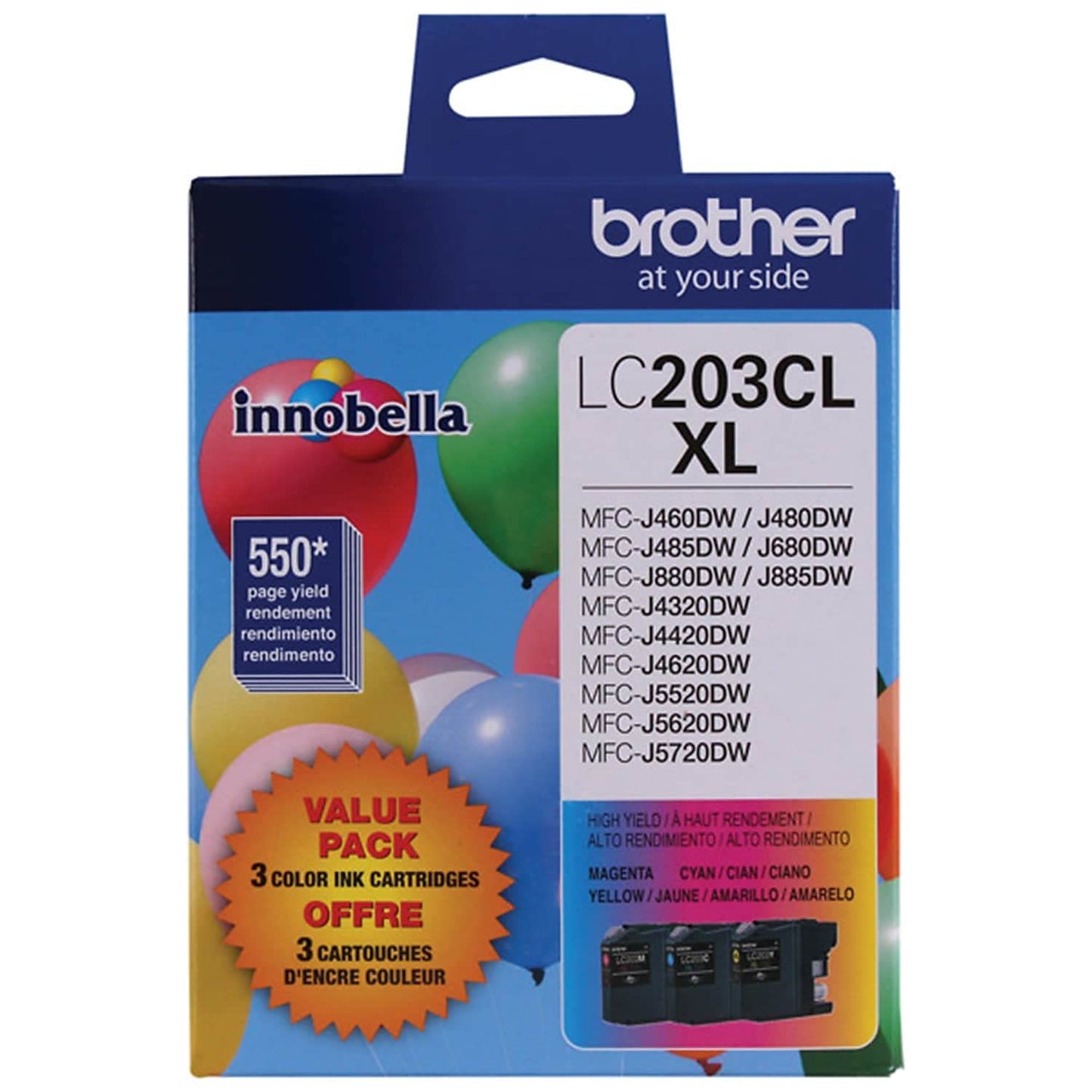 Brother Genuine LC2033PKS High-Yield Colour Ink Cartridge Value Pack (3), Original Ink Replacement cartridges, Cyan/Magenta/Yellow, Ink for Brother Inkjet Printers MFC Models.