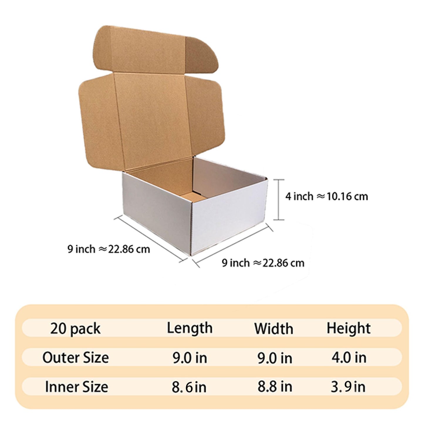 Shipping Boxes 9x9x4 inch Pack of 20，Livejun White Corrugated Cardboard Box Mailer Boxes for Packaging Small Business Shipping (White)