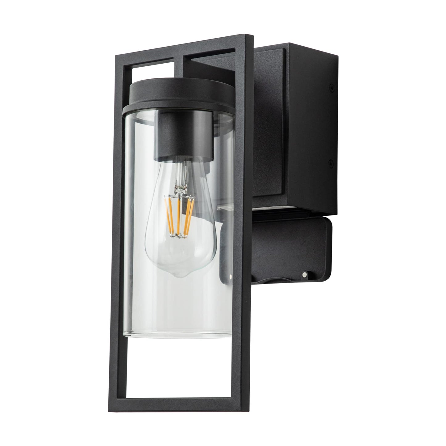 OUPAVOCS Outdoor Lights with GFCI Outlet, Modern Porch Lights Waterproof, Exterior Light Fixture with Outlet Plug, Black Wall Sconce Wall Mount with Seed Glass, Outside Patio Lights for House, Garage