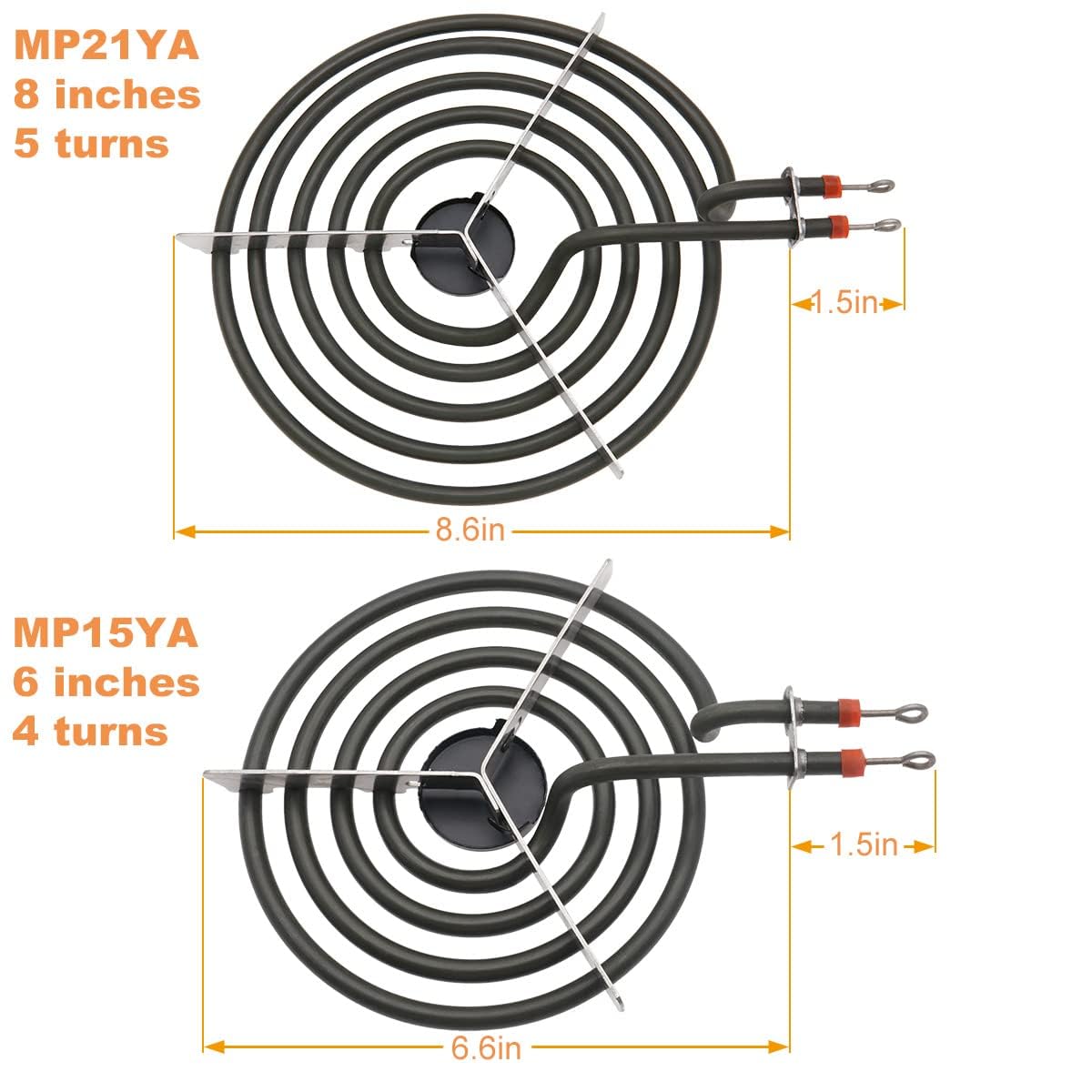 MP22YA Electric Stove Burner Element Replacement Set & 316048413 316048414 4 Pack Silver Drip Pans