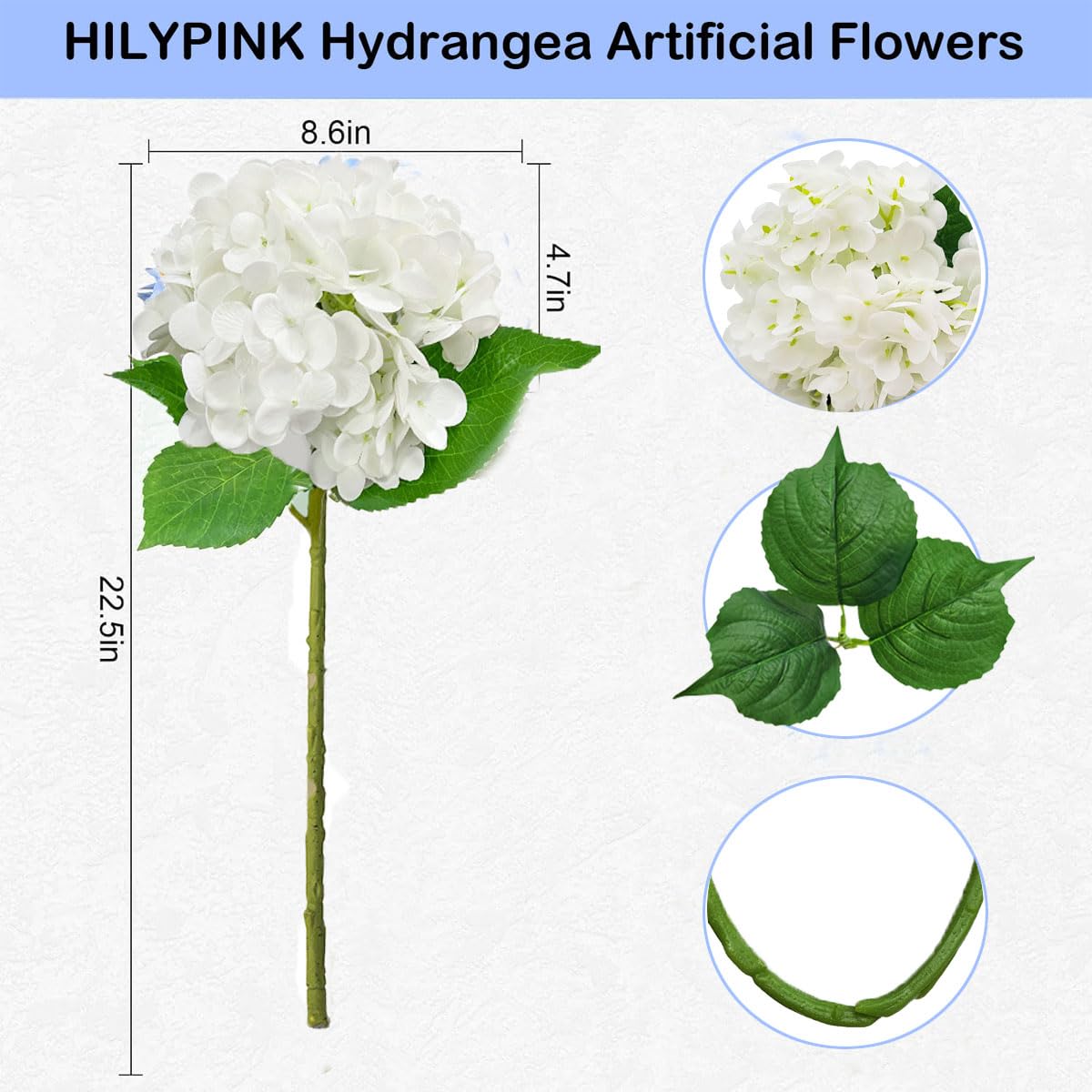 4pcs Real Touch Hydrangea Artificial Flowers, White Fake Hydrangea Flowers, 21" Large Natural Lifelike Hydrangea Faux Flower for Home Party Decor Outdoor Wedding Table Centerpieces