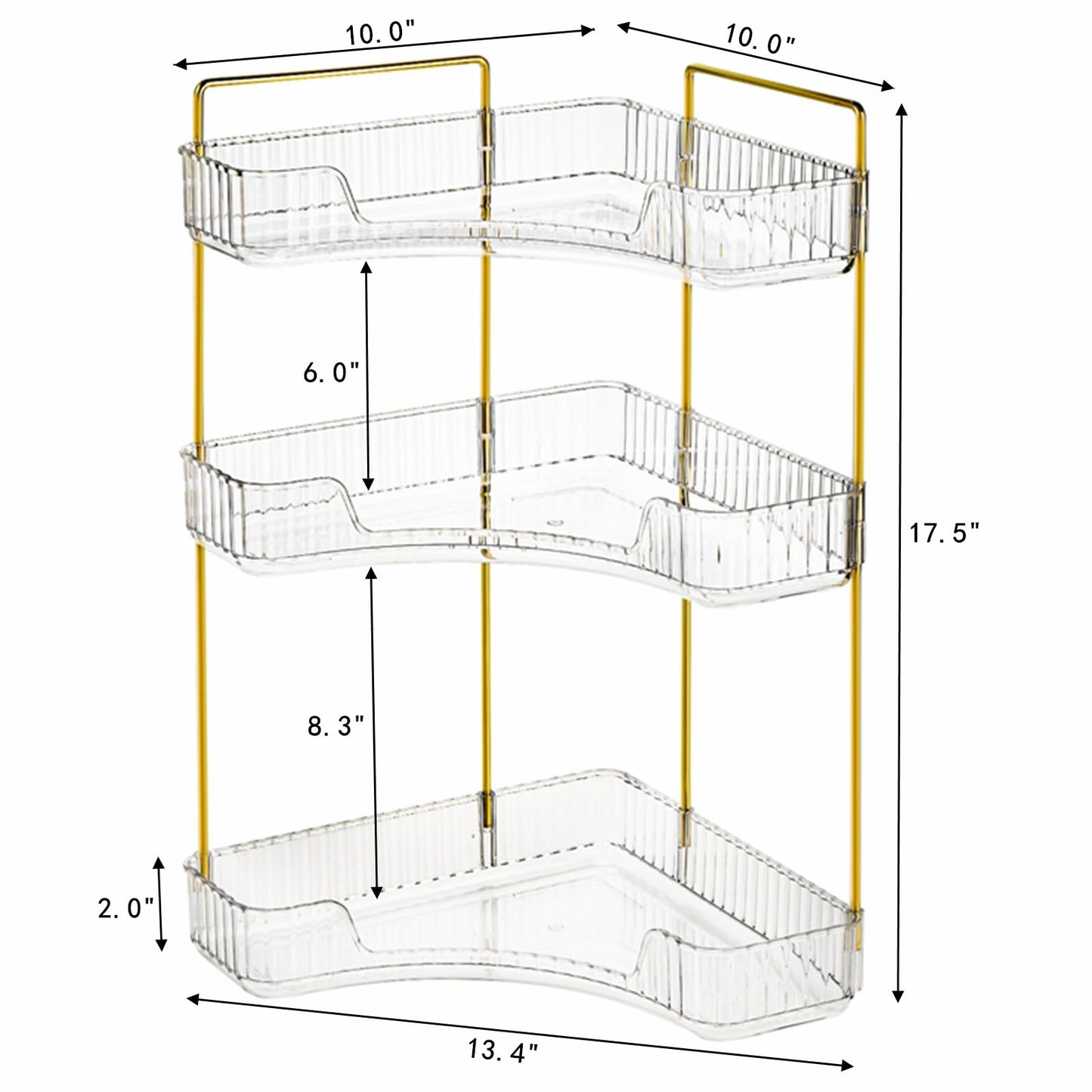 Cididu 3 Tiers Corner Bathroom Counter Organizer, Clear Countertop Shelf Storage Rack, Cosmetic Perfume Tray Standing Holder with Gold Metal Pole, Skincare Sink Organizer for Vanity Kitchen