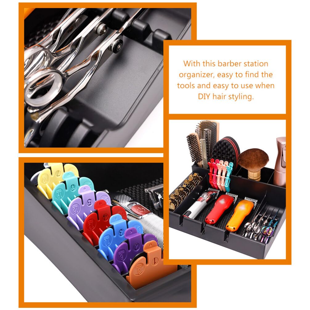 Alipis Barber Clipper Tray, Barber Station Organizer with 3 Notches, Hair Trimmer Holder Case Hair Scissors Storage Box