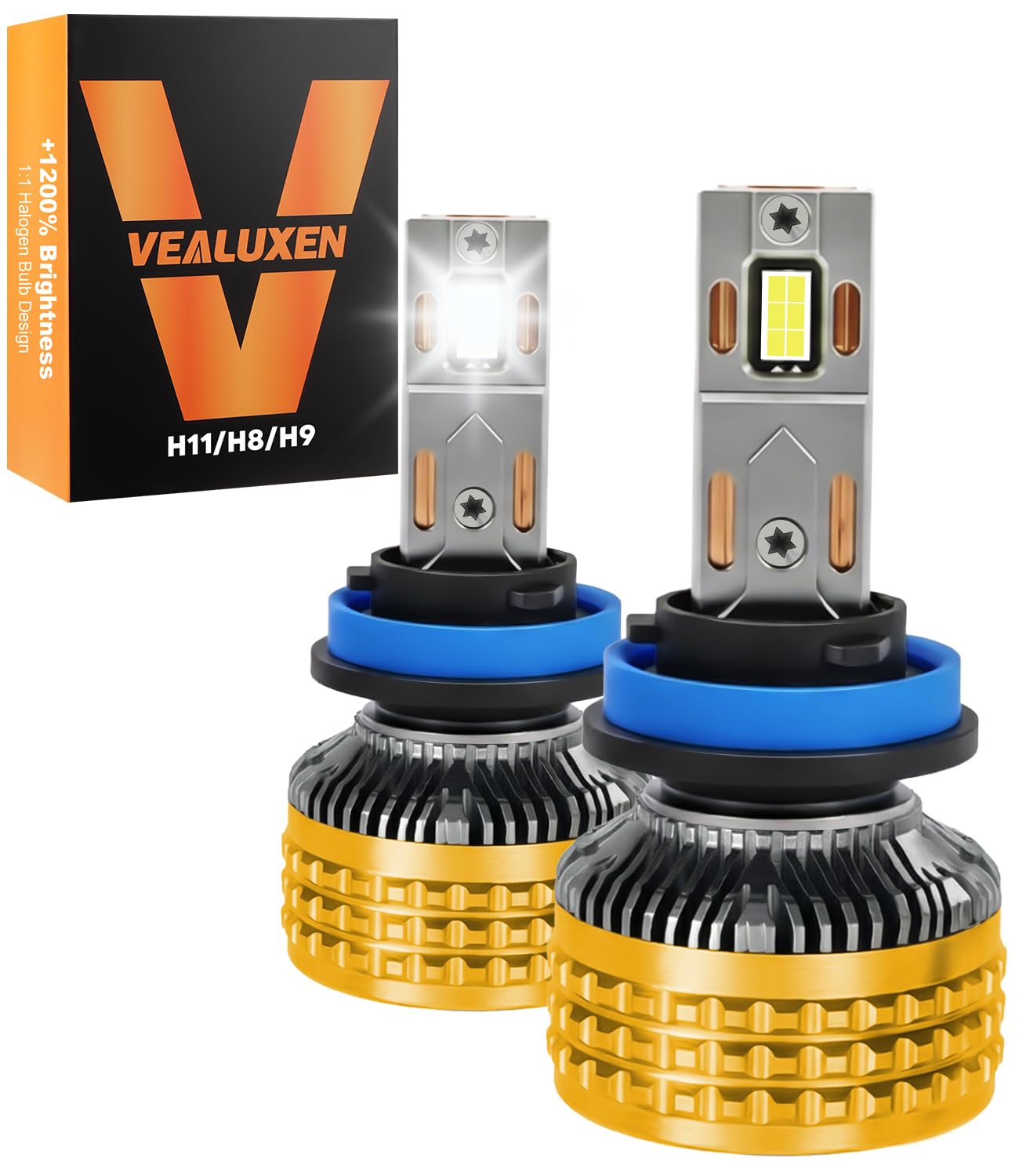 Vealuxen H11 H8 H9 LED Headlight Bulbs 80000LM 1200% Brighter 6000K Cool White CANBUS Ready Plug and Play H16 Halogen Replacement Conversion Kit 2026 Upgraded, Pack of 2