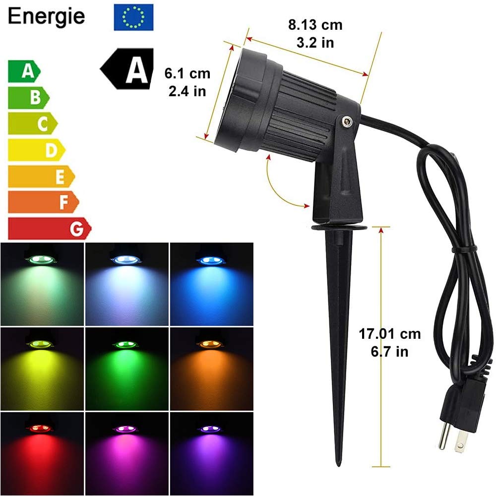 Pack of 2, WeFoonLo Outdoor LED Landscape Lights Waterproof Spotlight with Spike Stand and Plug for Driveway, Outdoor Lawn Lighting, Flood Garden, Yard (6W Plug RGB)