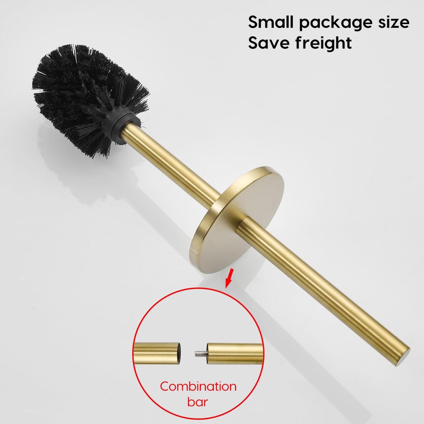 Gold Brushed Stainless Steel Toilet Brush and Cover, No-Punch Hook Base Dual Purpose Toilet Brush Holder with Removable Inner Bucket and Splash Cover - Soft Bristles (Brushed Gold)
